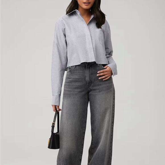 New Good American Oxford Crop Uniform Shirt - grey - XS - $119 - Picture 1 of 12
